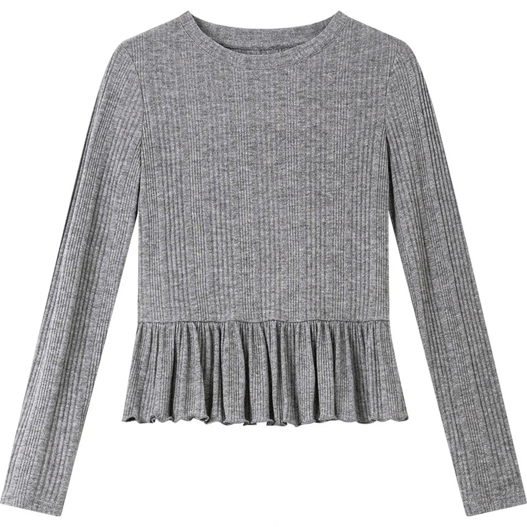 Ruffle-Hem Long-Sleeve Knit Top