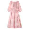 Smudged-Print Puff-Sleeve Midi Dress