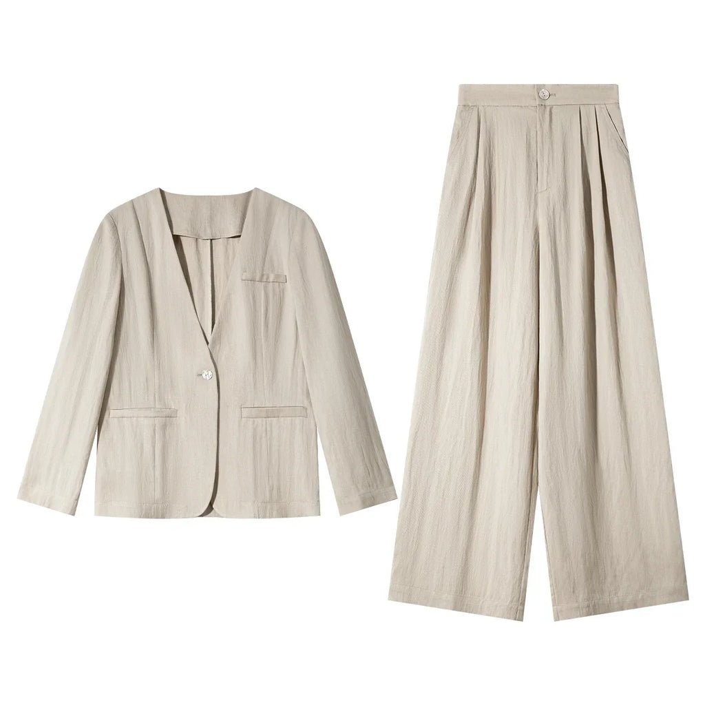 Deep-V Blazer Trouser Set