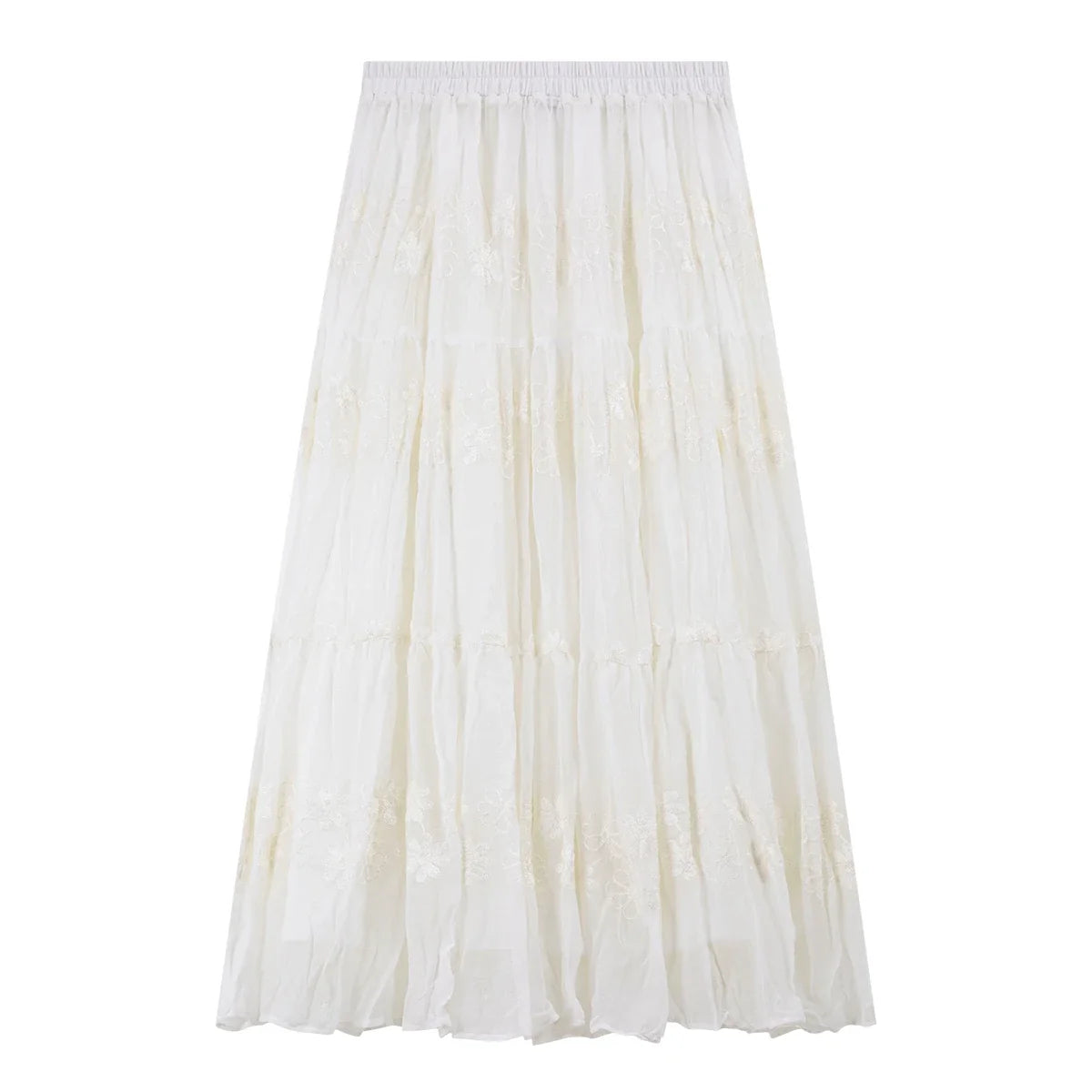 Embroidered Tiered Midi Skirt