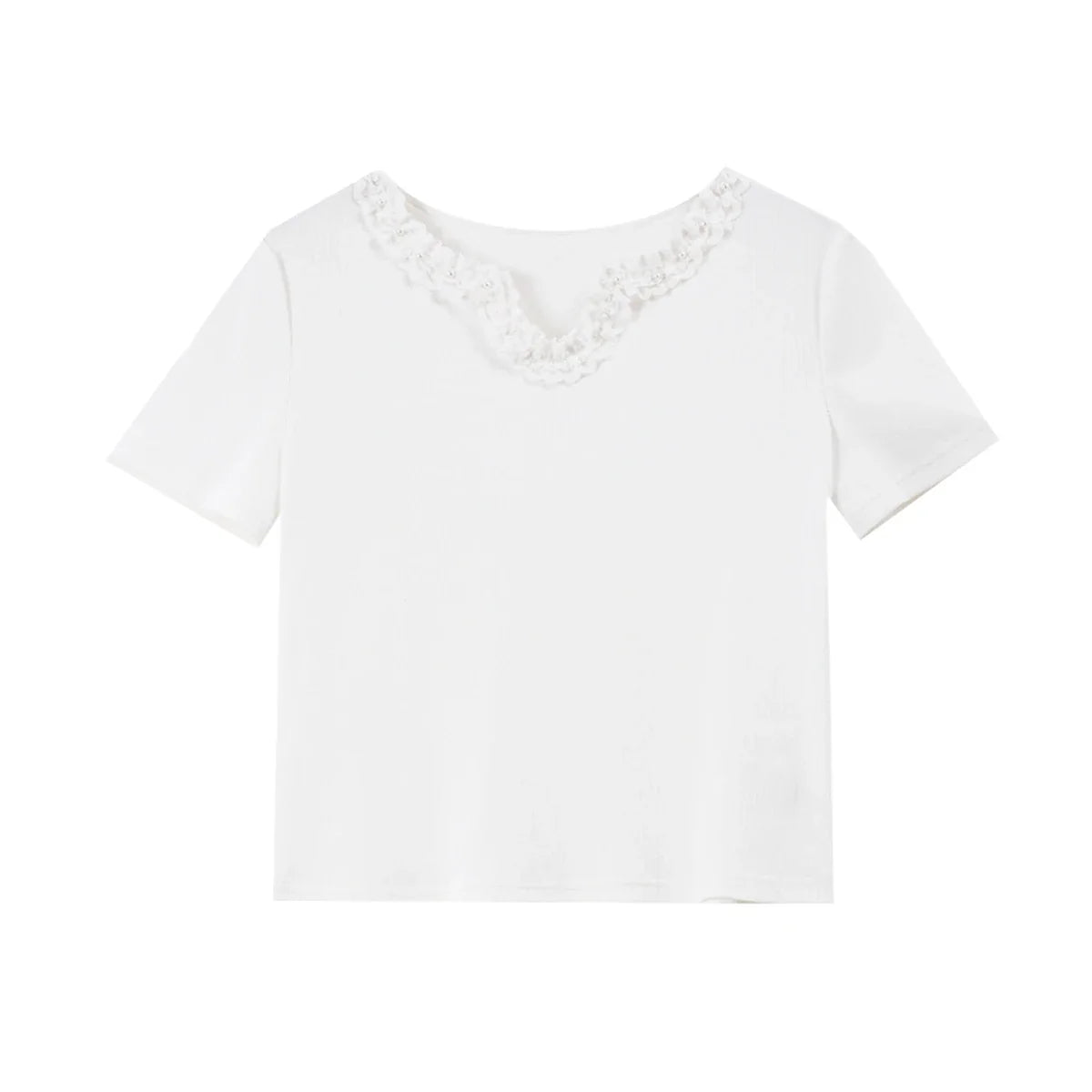 Lace-Trim V-Neck Cropped Tee