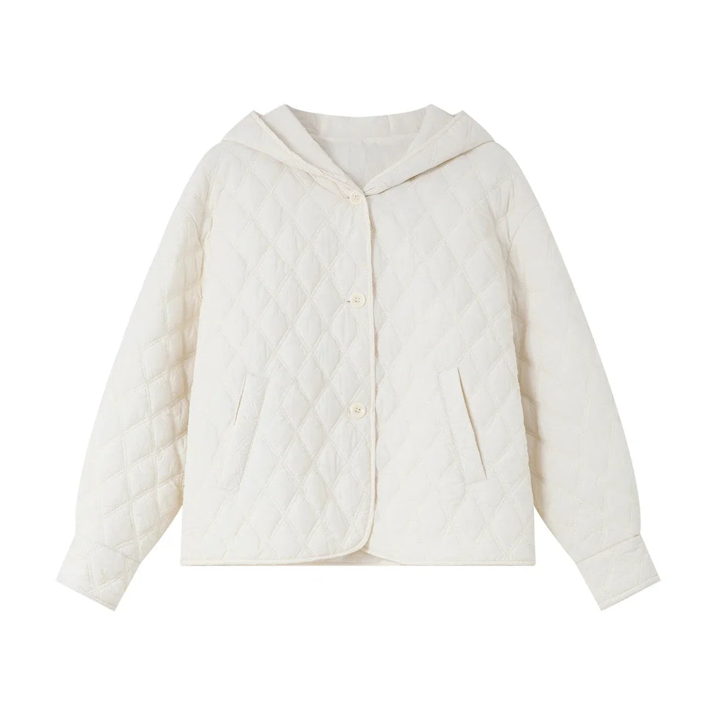 Quilted Hooded Button-Front Jacket