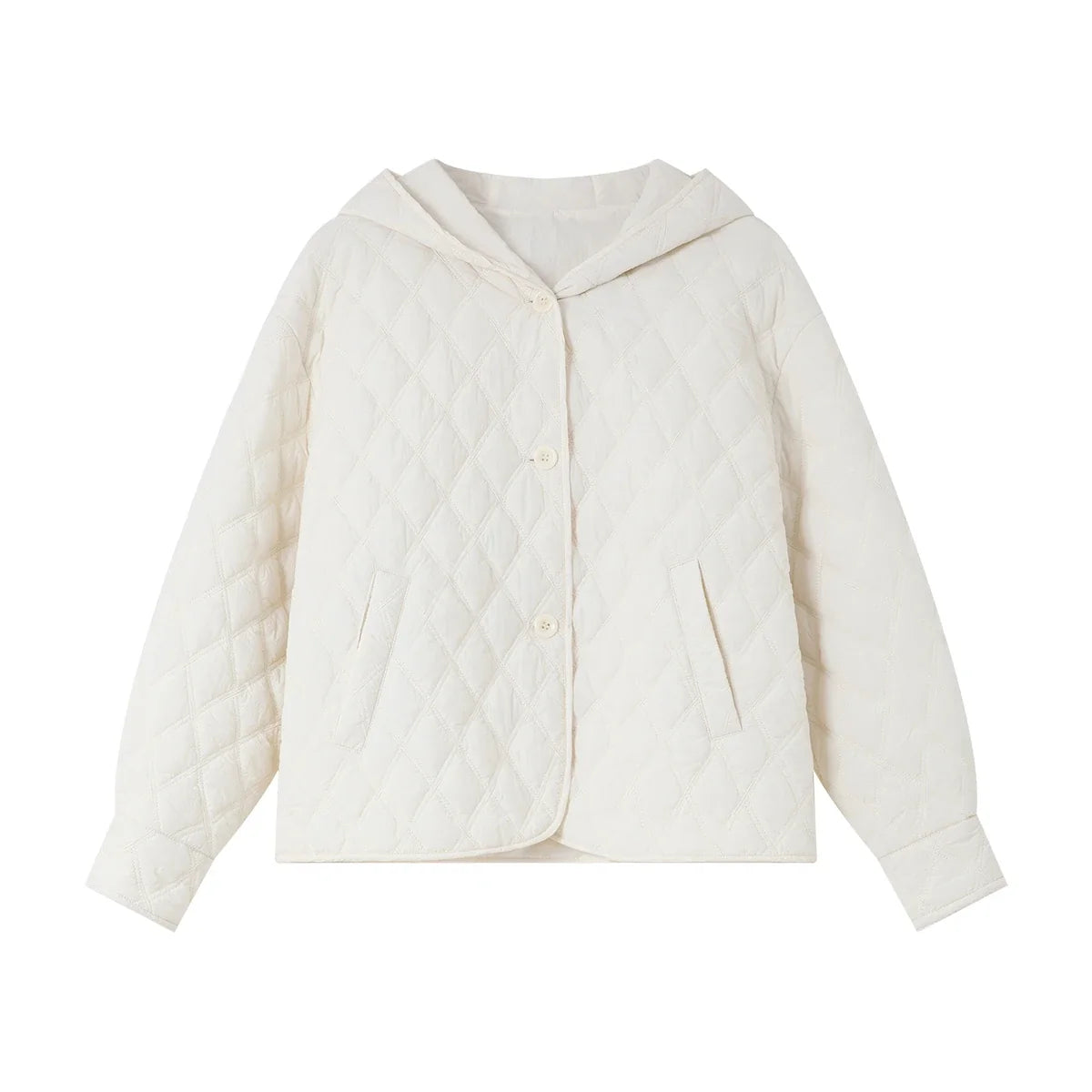 Quilted Hooded Button-Front Jacket