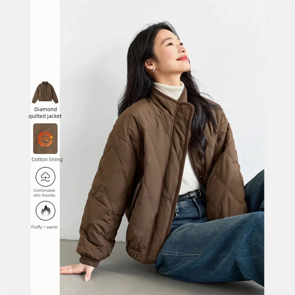 Stand-Collar Quilted Bomber Jacket