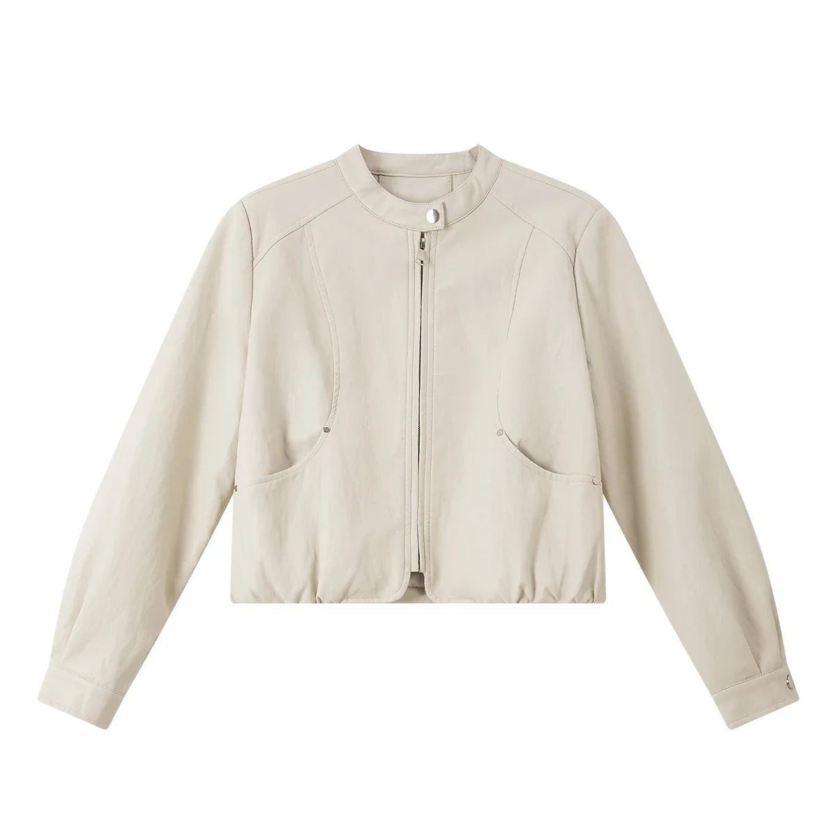 Zip-Front Cropped Collarless Jacket