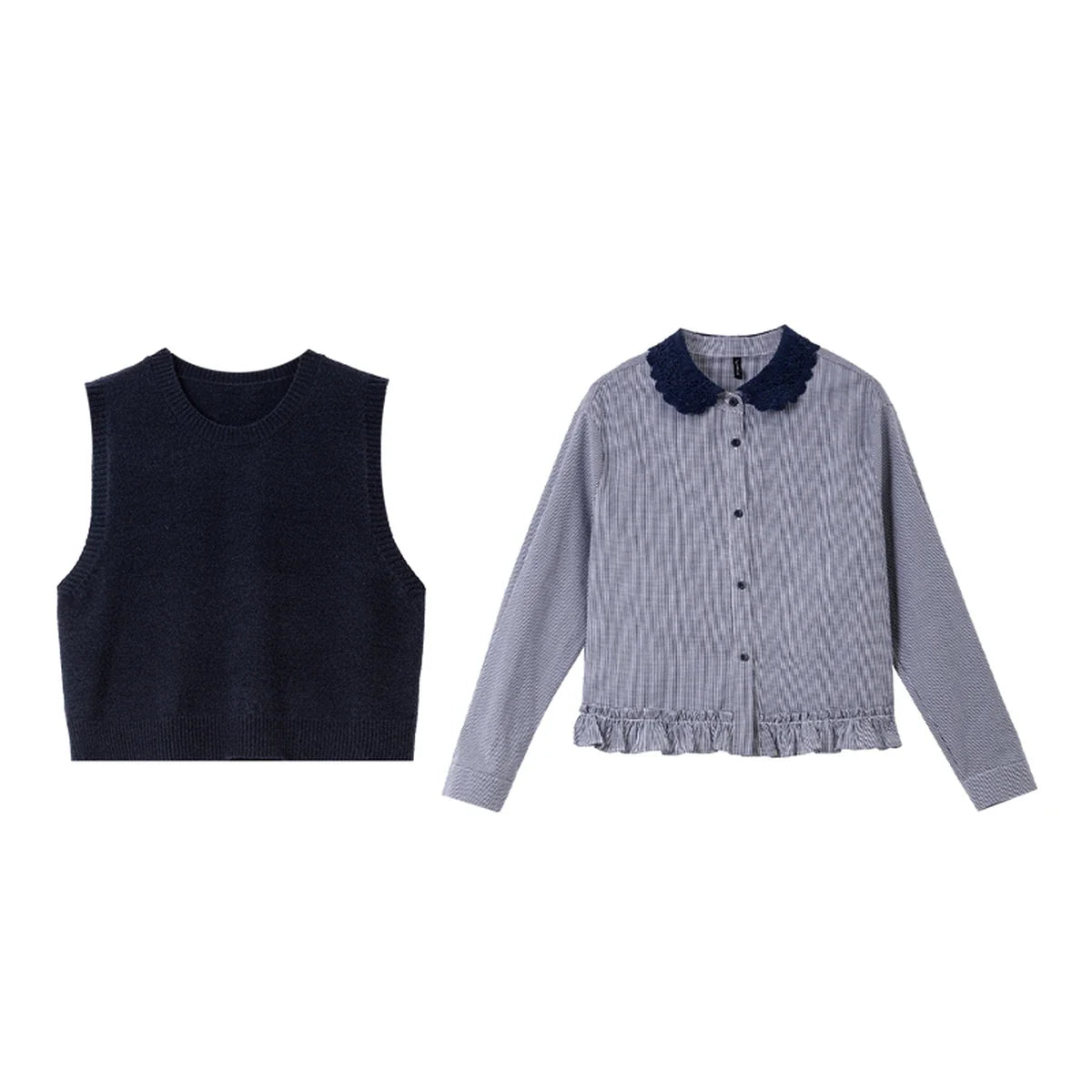 Layered Vest and Ruffle-Shirt Set