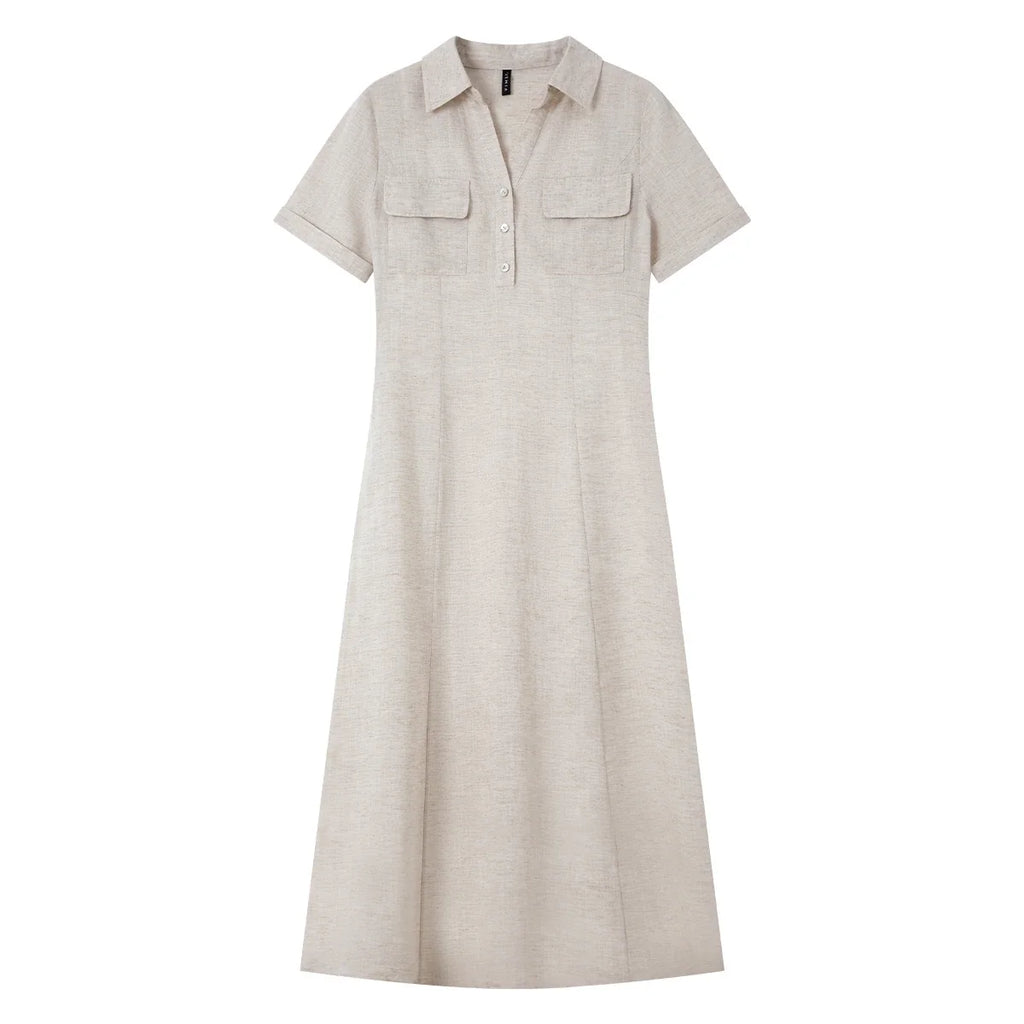 Belted Short-Sleeve Shirt Midi Dress