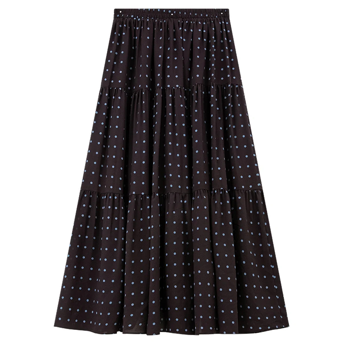 Women's Polka-Dot Tiered Midi Skirt Burgundy Dots