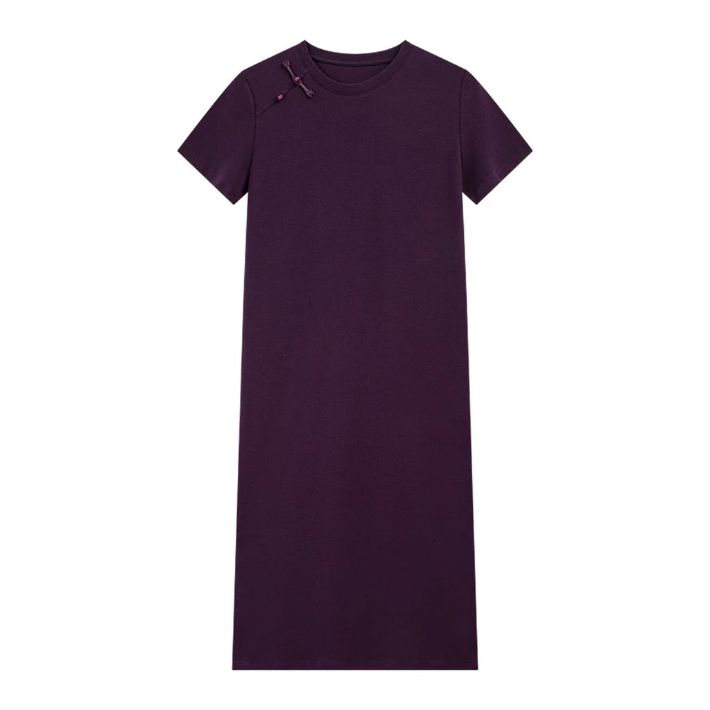 Frog-Button Slit-Hem Midi Dress