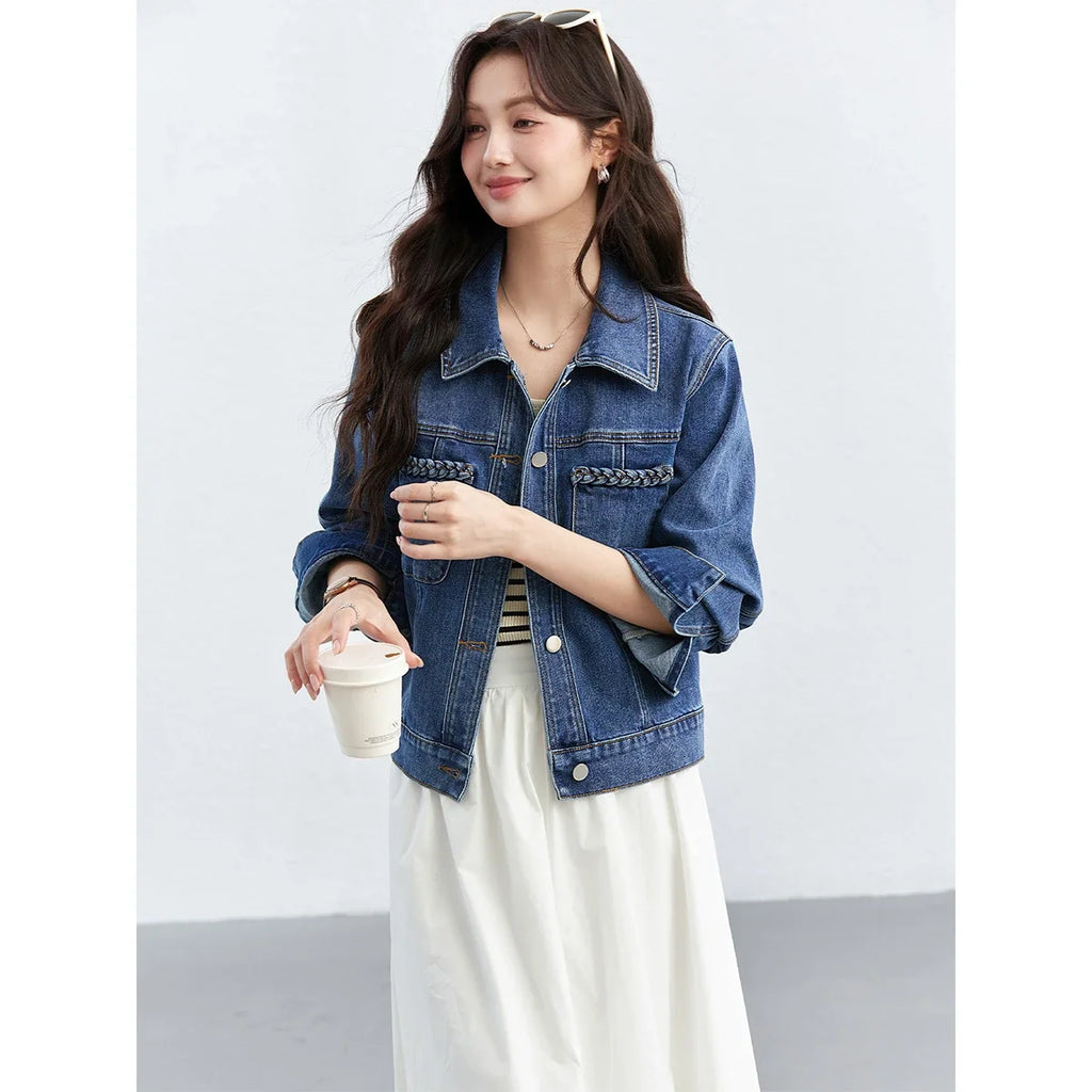 Patch-Pocket Cropped Denim Jacket