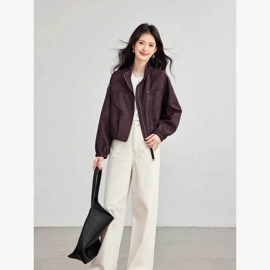 Cropped Zip-Front Cargo Jacket