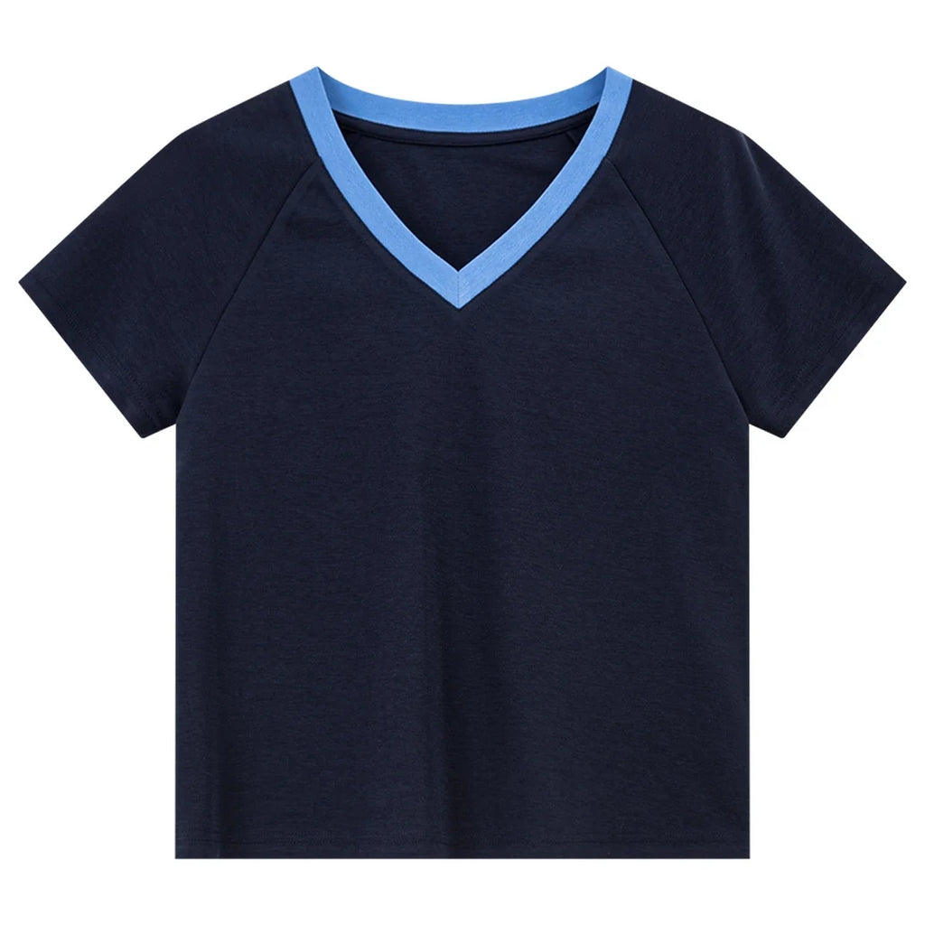 Contrast V-Neck Short-Sleeve Tee