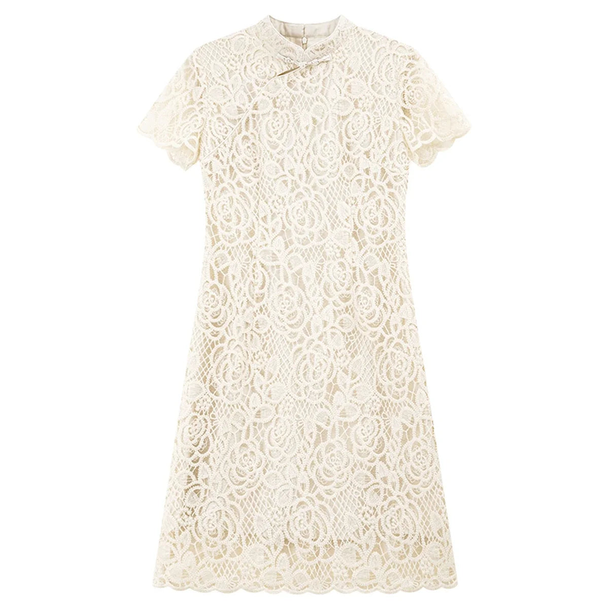 Lace Frog-Button Mini Dress