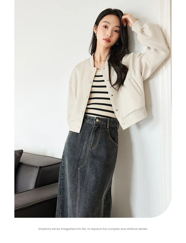 Zip-Front Cropped Bomber Jacket