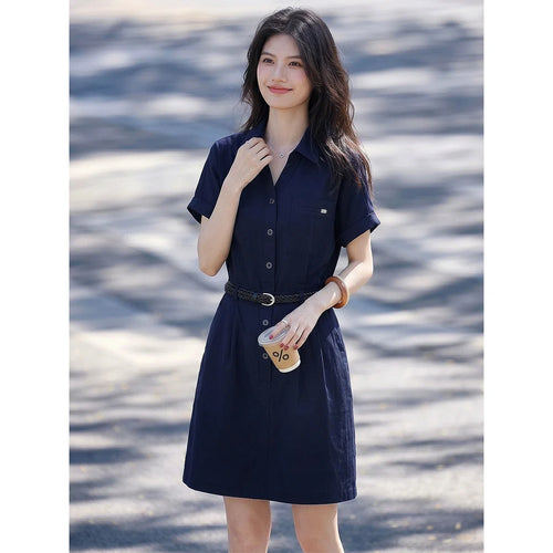 Belted Short-Sleeve Shirt Dress