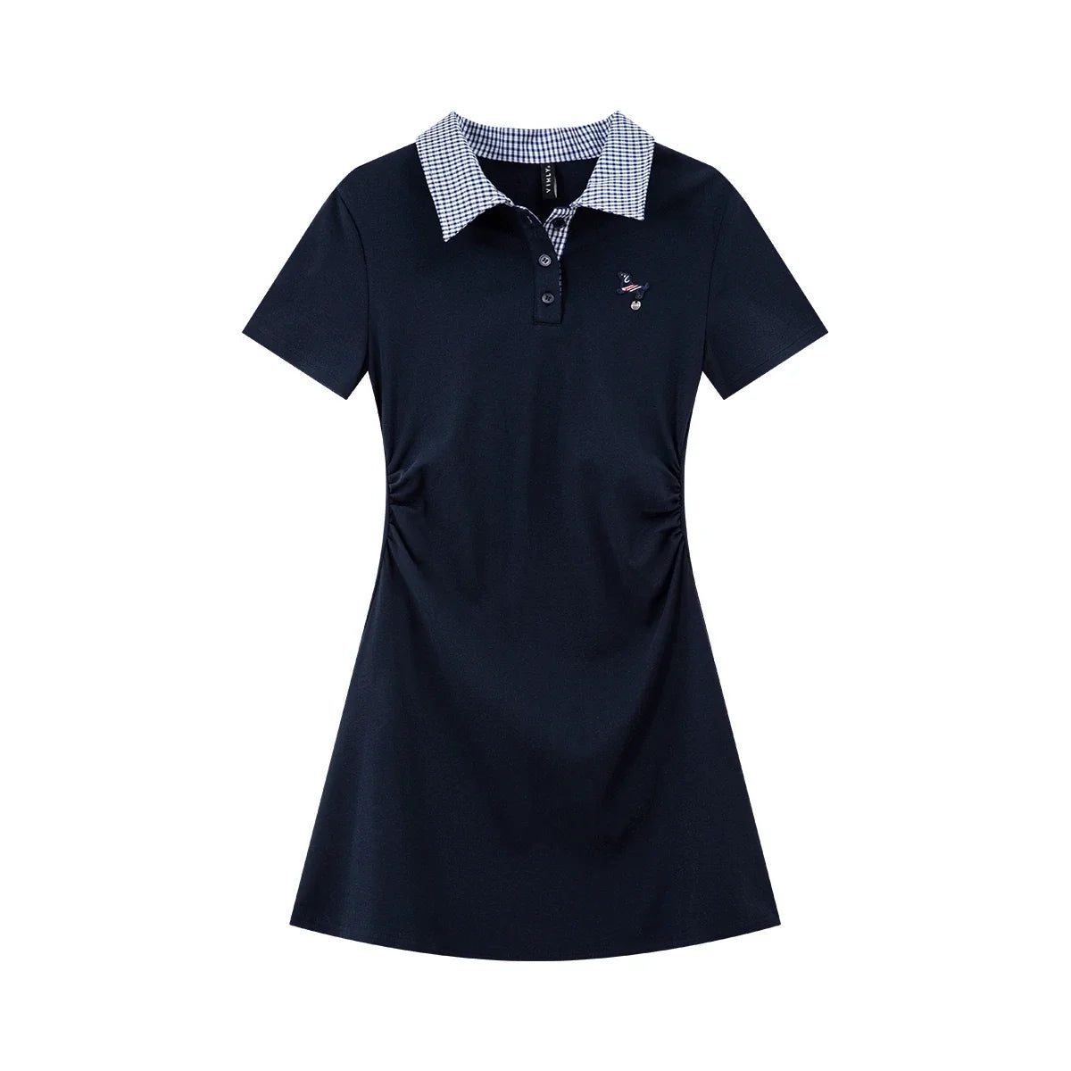 Pleated-Waist Contrast-Collar Polo Dress