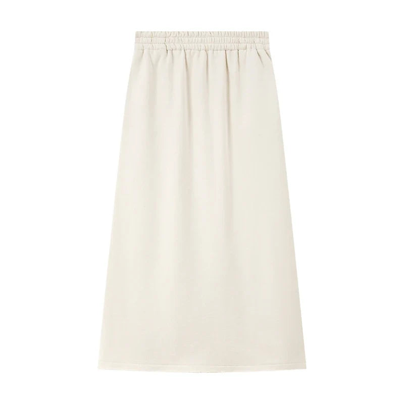 Elastic-Waist Straight Midi Skirt