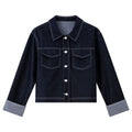 Contrast-Cuff Cropped Denim Jacket