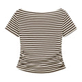 Striped Ruched Short-Sleeve Top