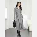 Contrast-Piping Zip-Front Midi Dress