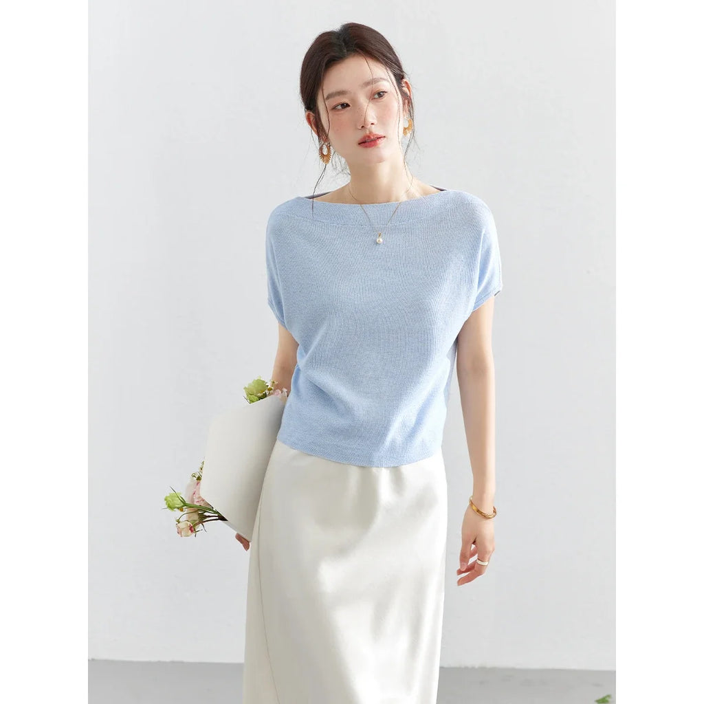 Off-Shoulder Dolman-Sleeve Knit Top
