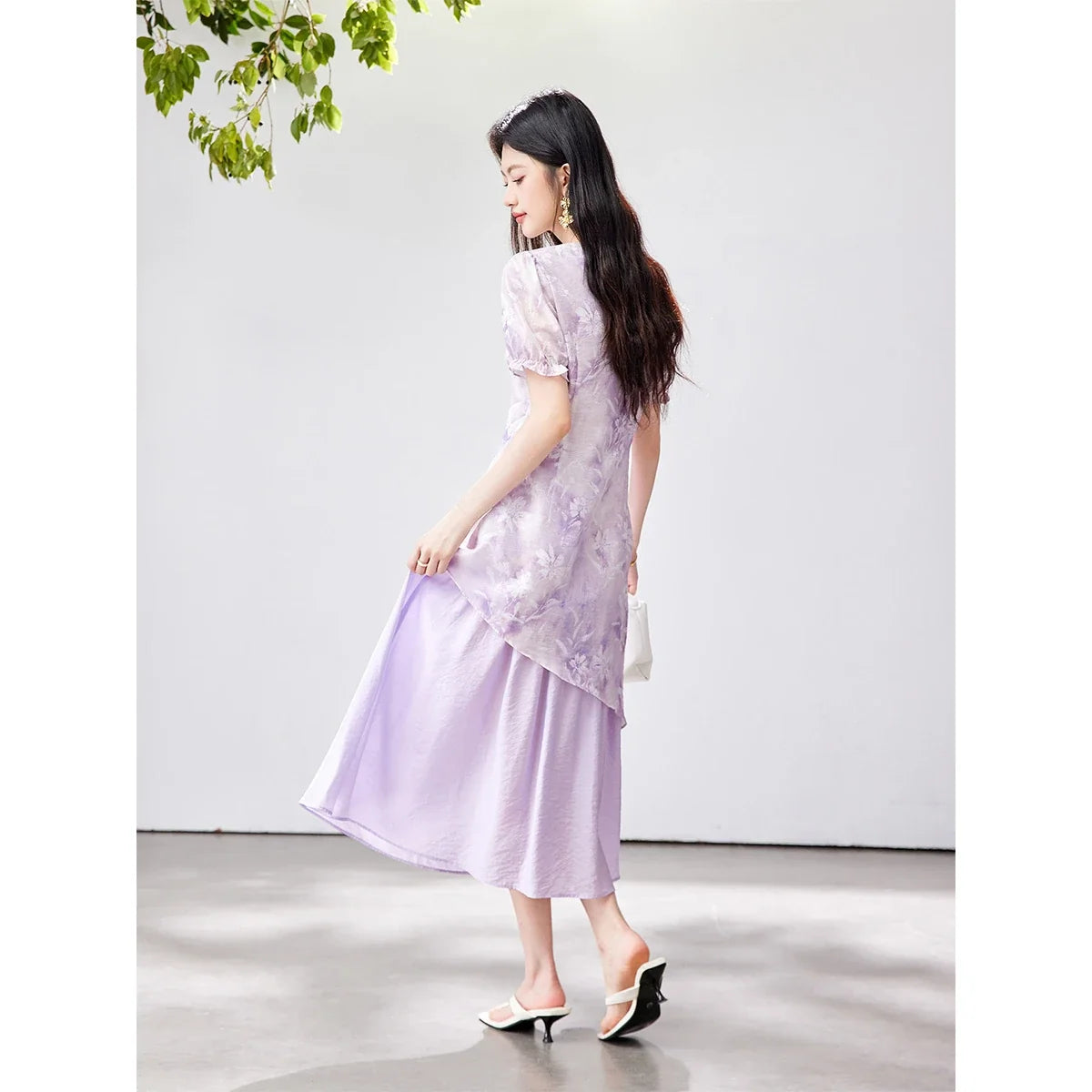 Asymmetric Floral Layered Midi Dress
