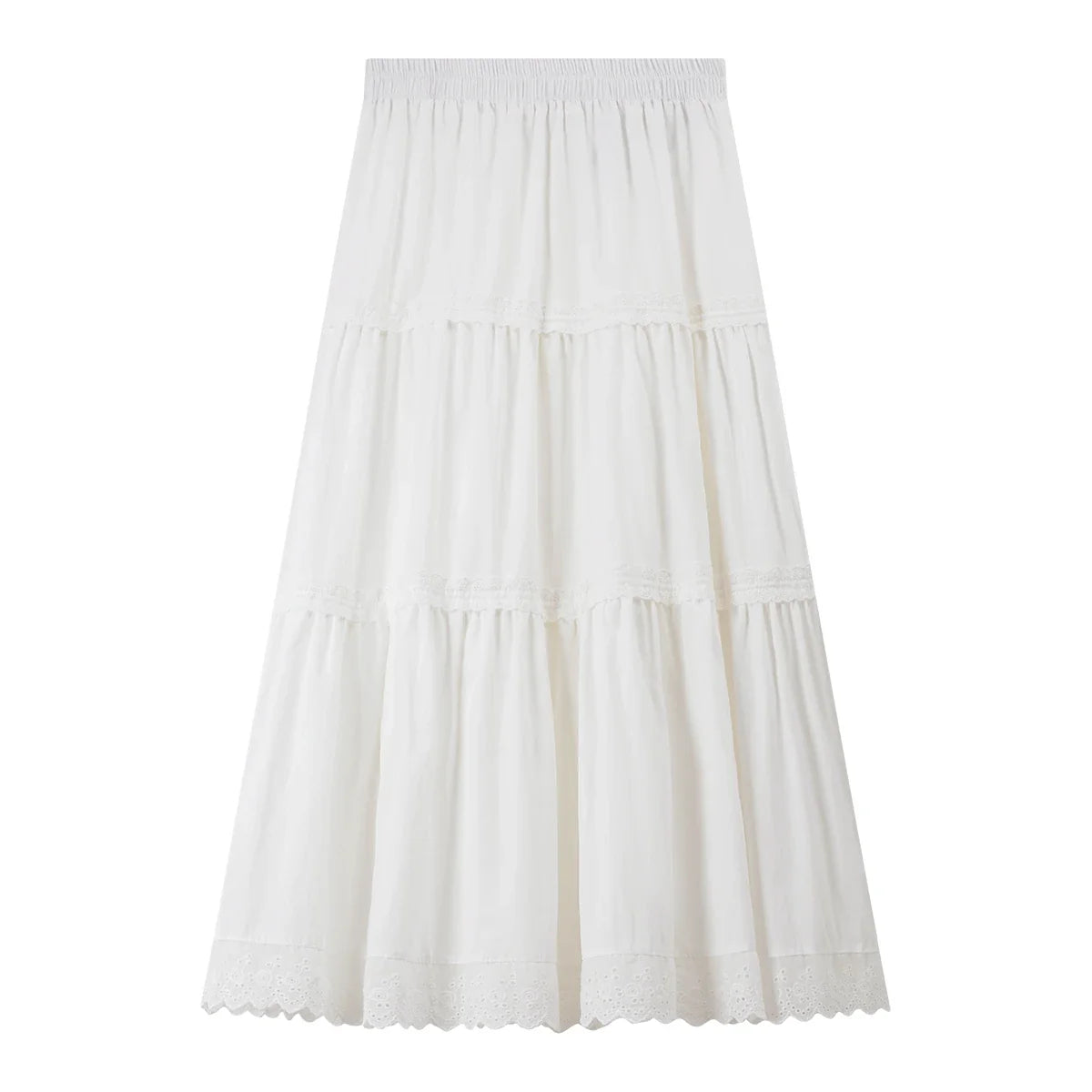 Lace-Hem Tiered Maxi Skirt