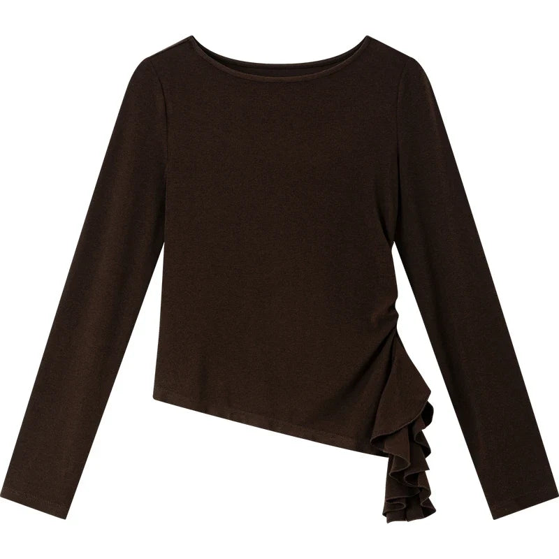 Asymmetric Ruffle-Hem Long-Sleeve Tee