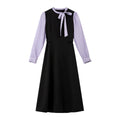 Bow-Collar Layered Midi Dress
