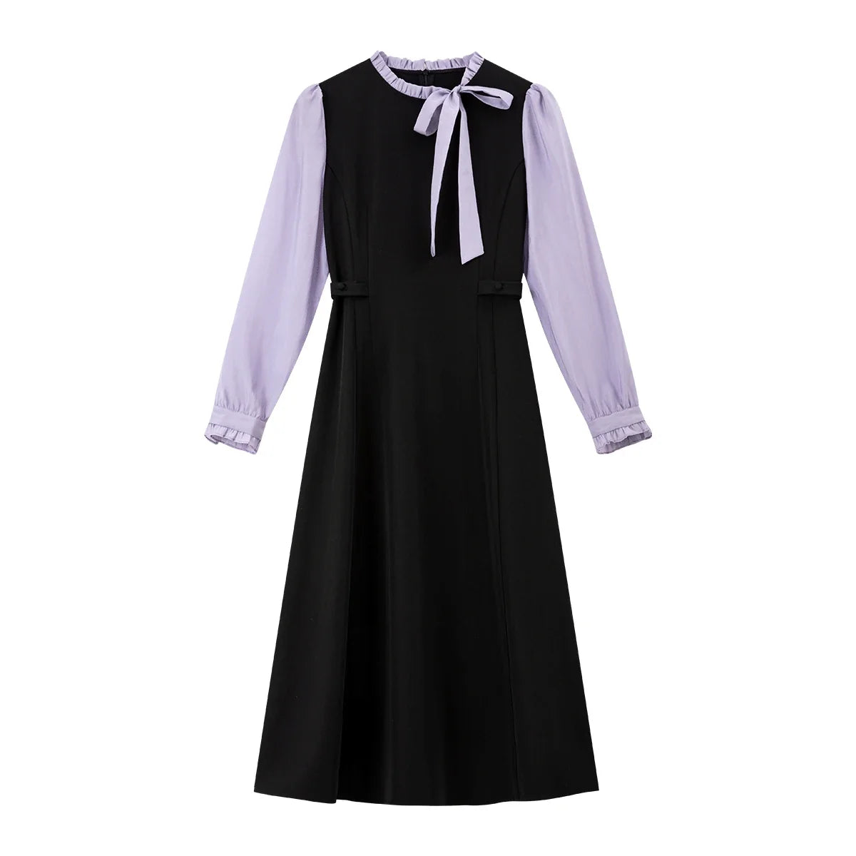 Bow-Collar Layered Midi Dress