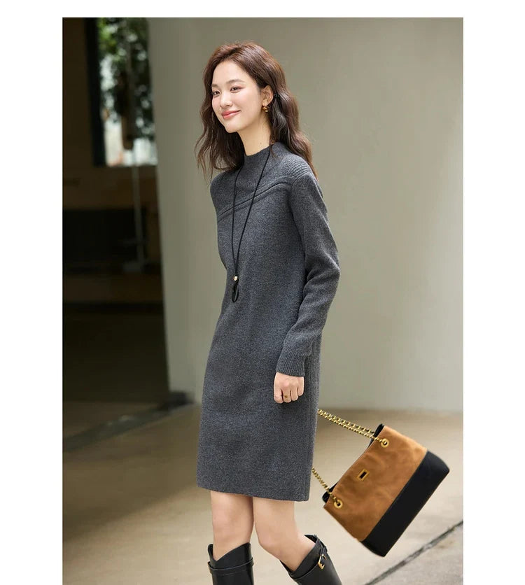 Paneled Mock-Neck Midi Dress