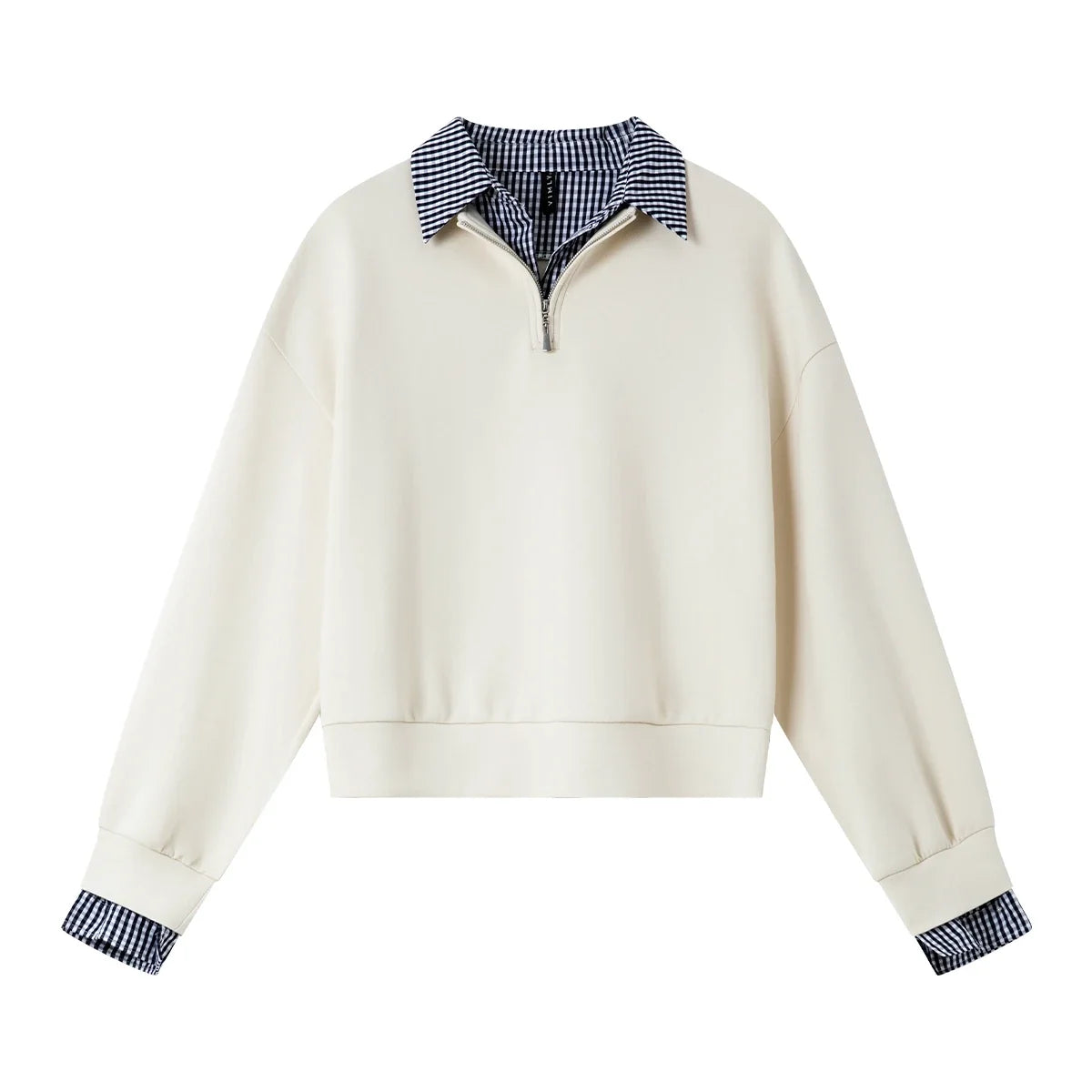 Plaid-Trim Half-Zip Sweatshirt
