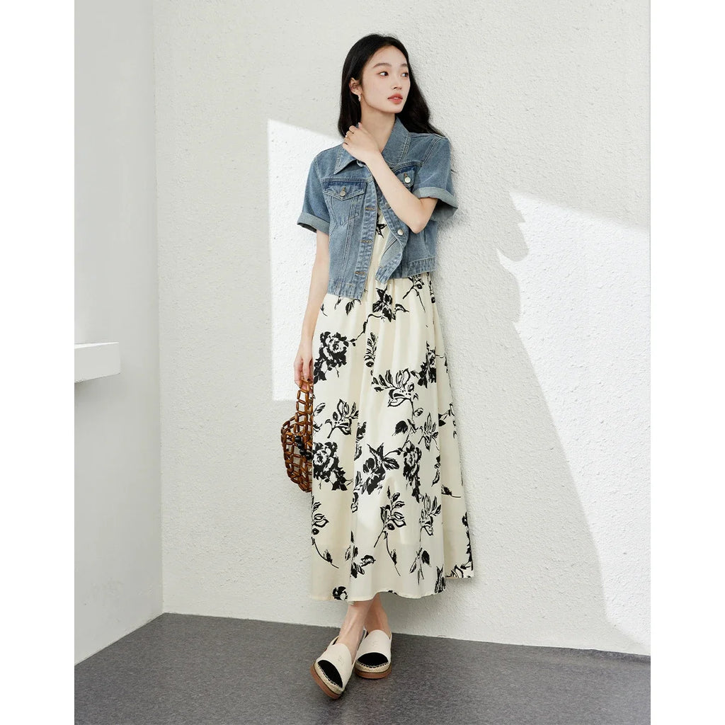 Short-Sleeve Cropped Denim Jacket