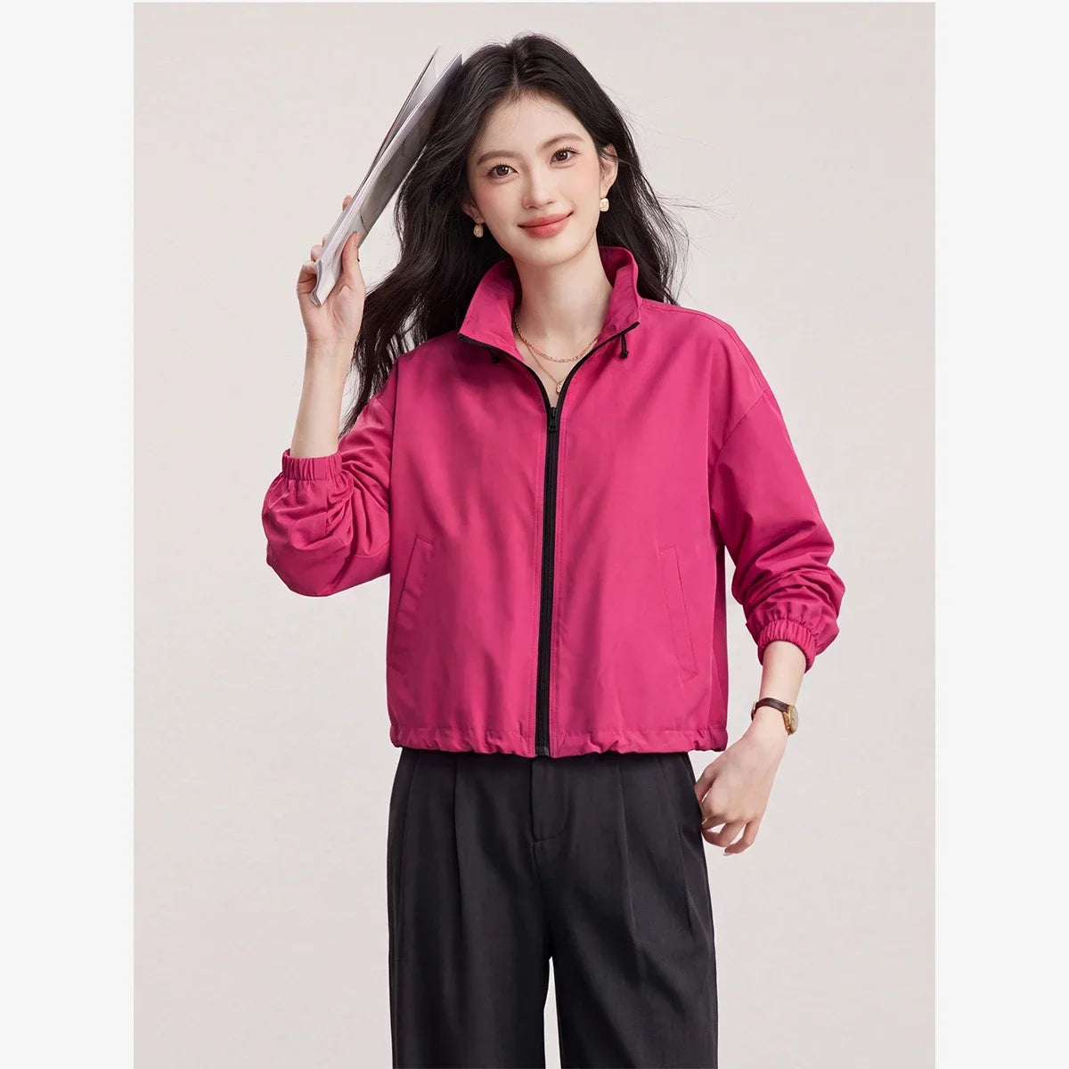 Drawstring-Hem Zip-Front Jacket