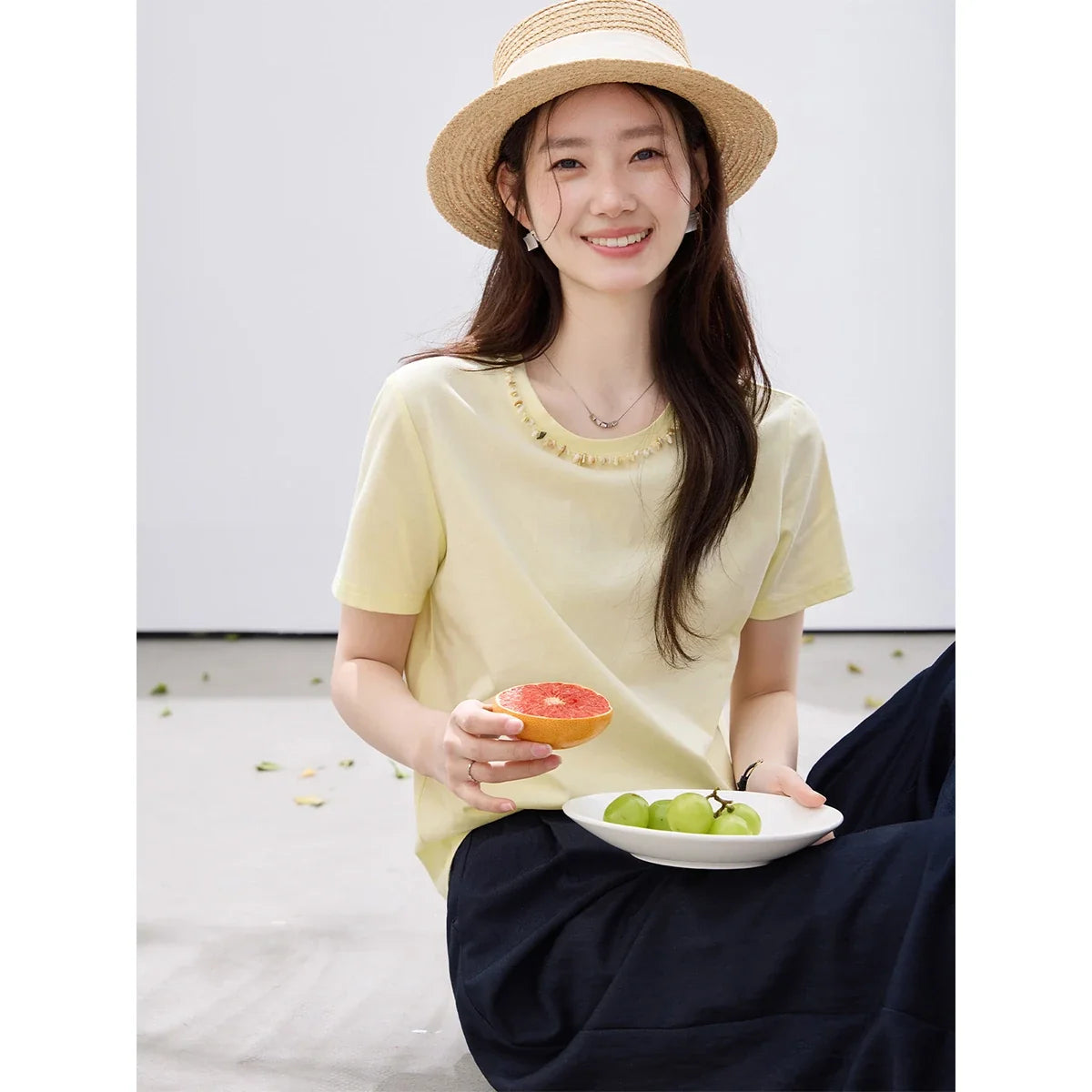 Beaded Crew-Neck Tee