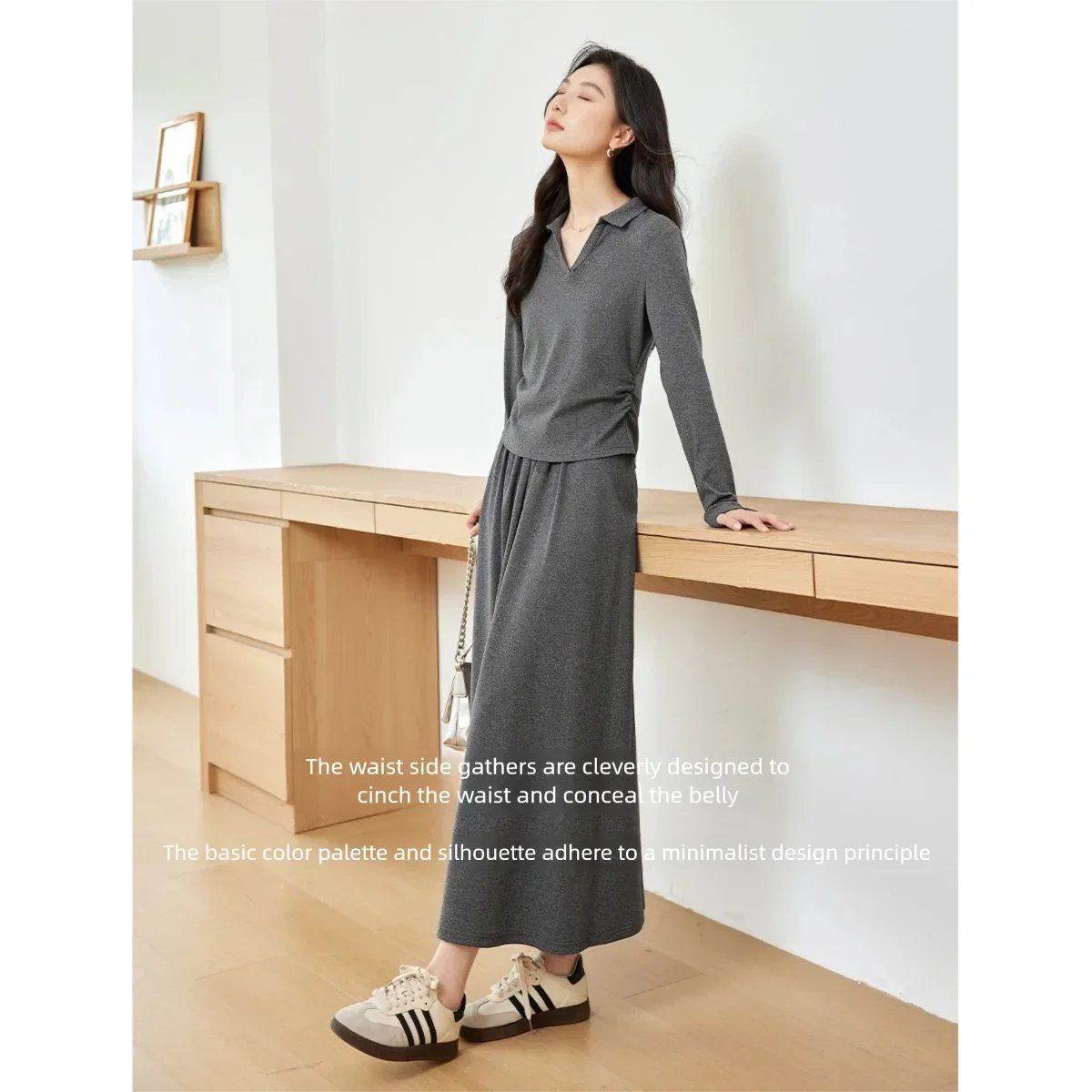 Women's Collared Top and A-Line Skirt Set