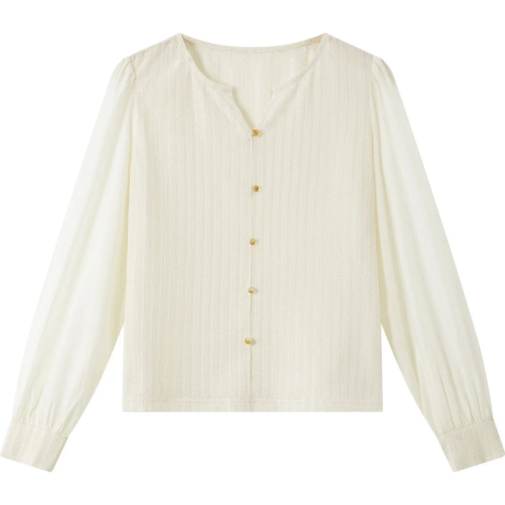 Textured Stripe Button-Front Knit Top
