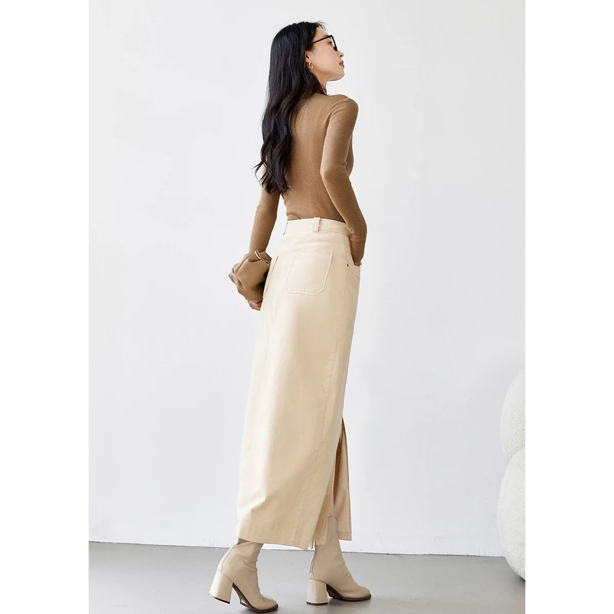 Straight Front-Slit Midi Skirt