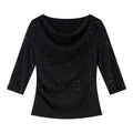 Shimmer Cowl-Neck Short-Sleeve Top