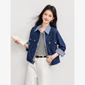 Jacquard-Collar Cropped Denim Jacket