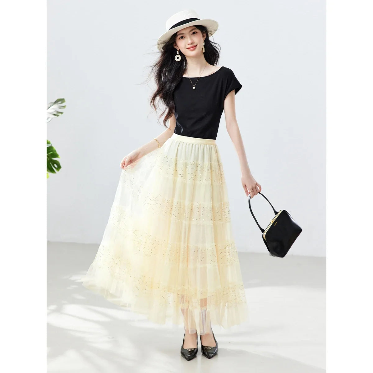 Sequin Tiered Maxi Skirt