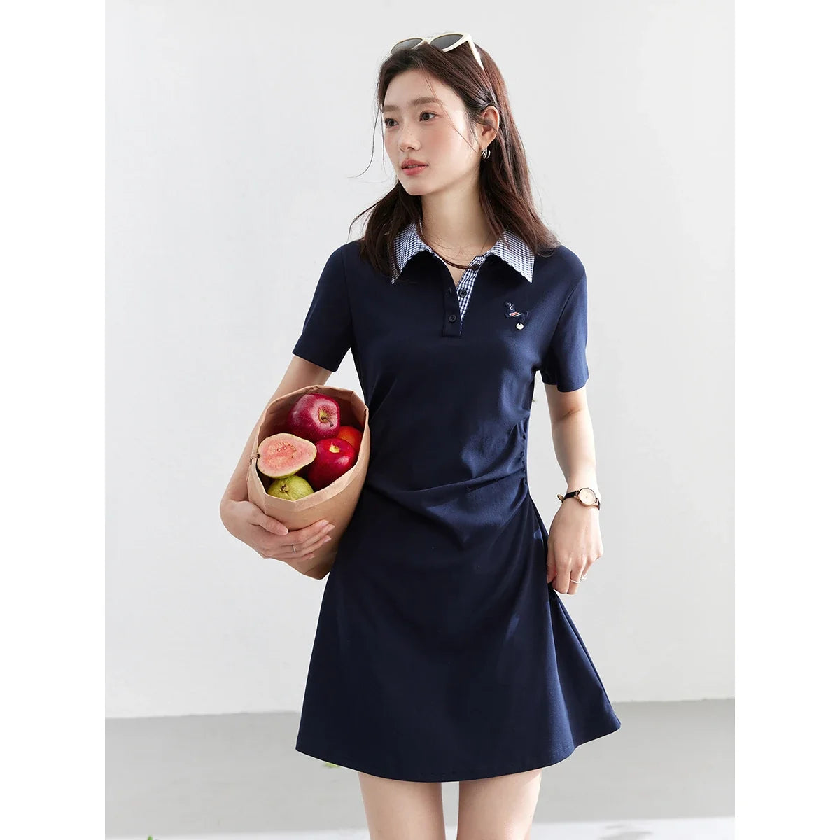 Contrast-Collar Polo Mini Dress