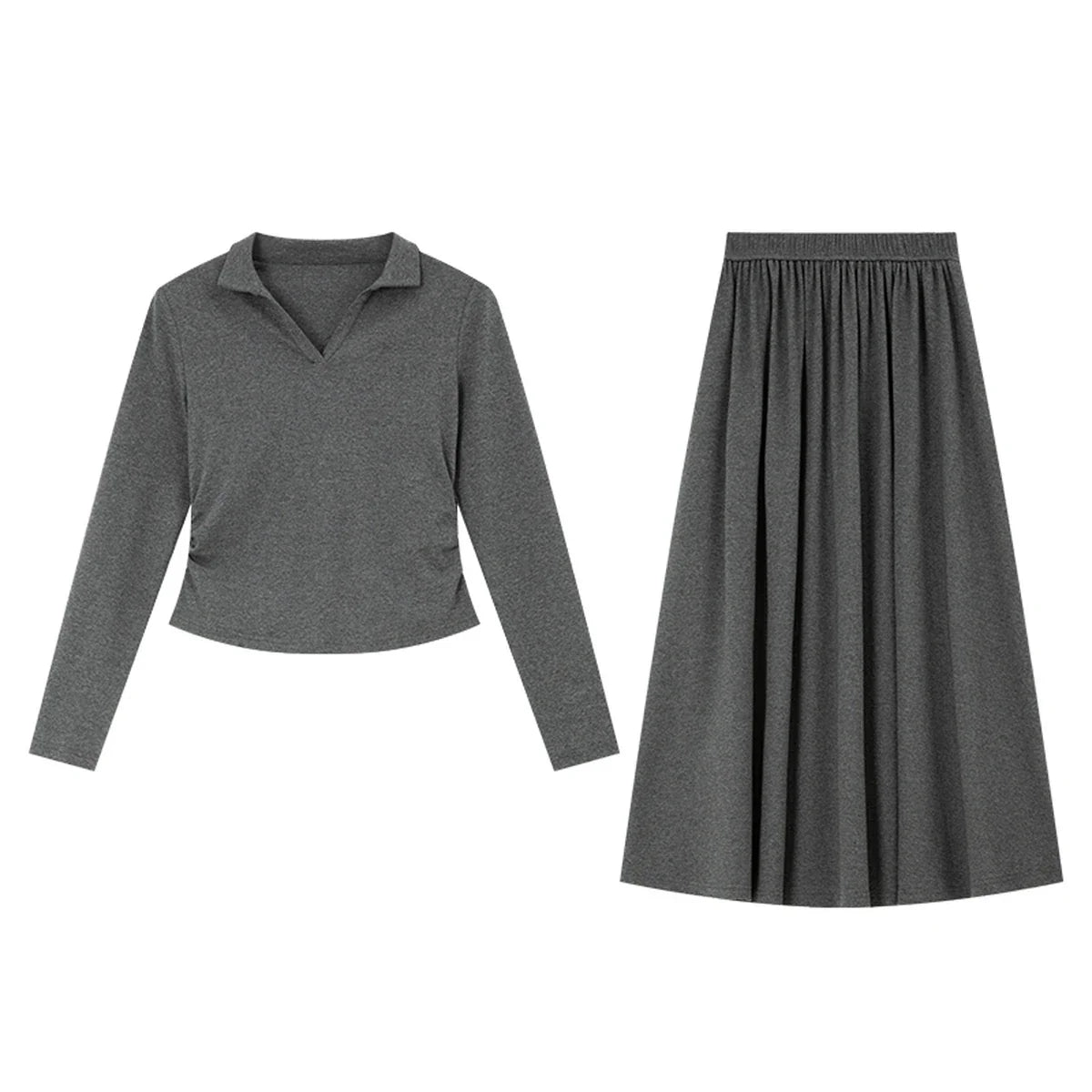 Women's Collared Top and A-Line Skirt Set