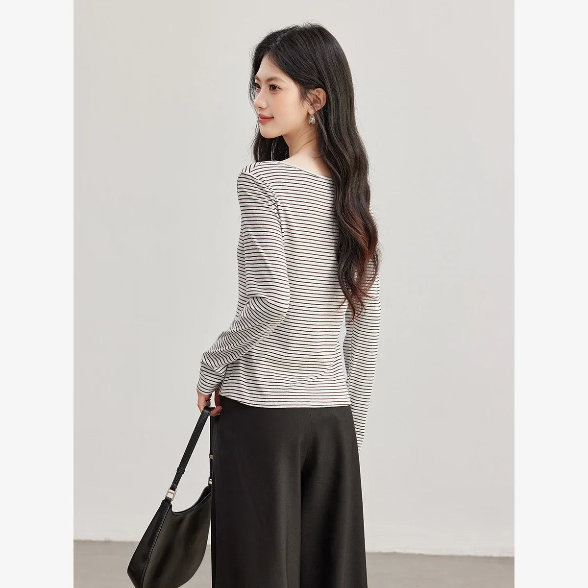Striped Lace-Trim Long-Sleeve Tee