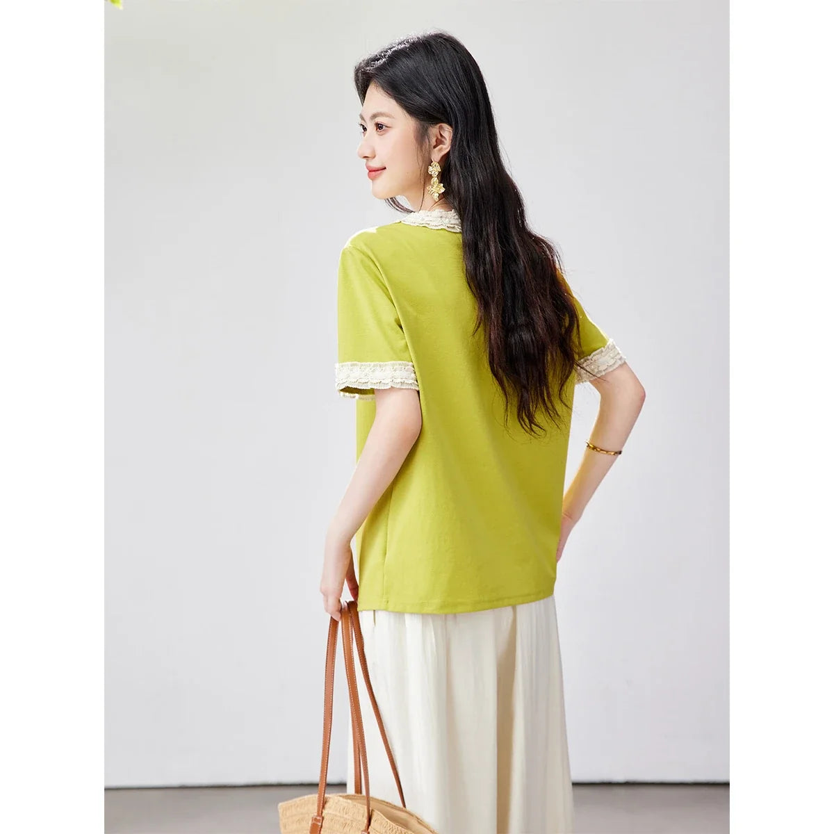 Lace-Trim Crew-Neck Short-Sleeve Tee