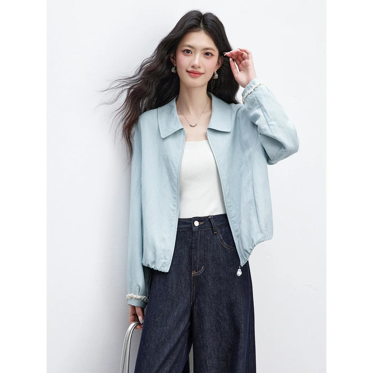 Zip-Front Cropped Shirt Jacket