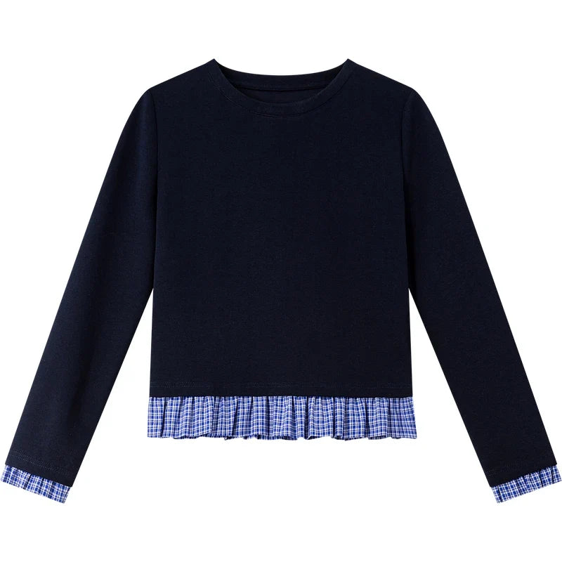 Pleated-Hem Long-Sleeve Tee