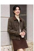 Plaid Contrast-Collar Cropped Jacket
