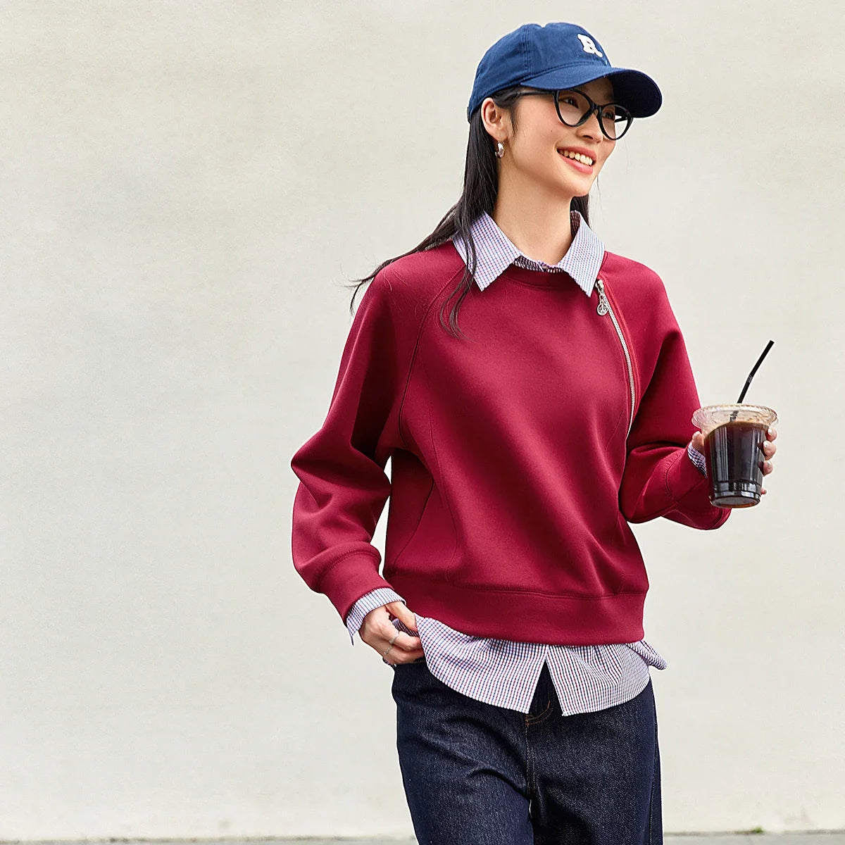 Layered Quarter-Zip Sweatshirt