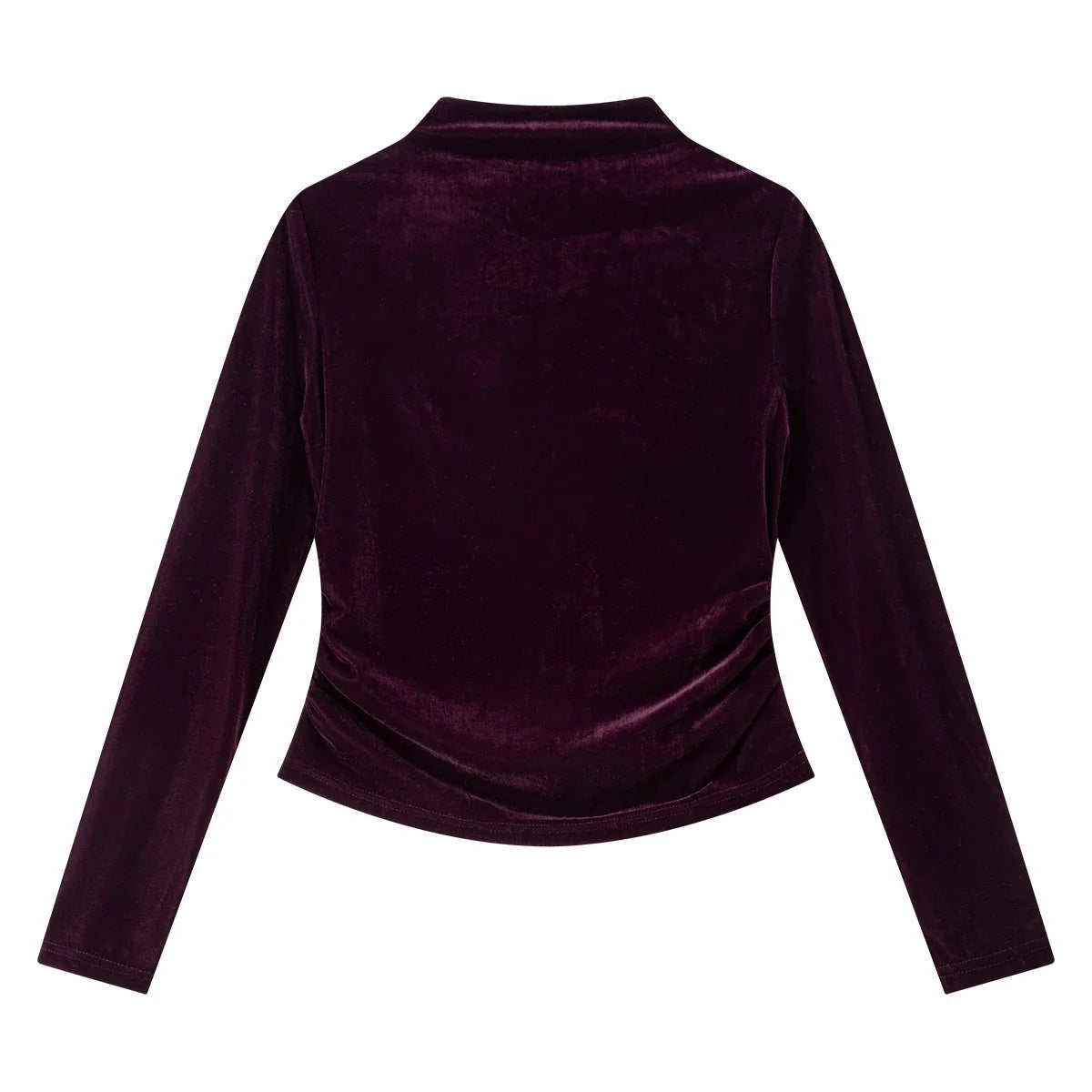 Velvet Ruched Mock-Neck Long-Sleeve Top